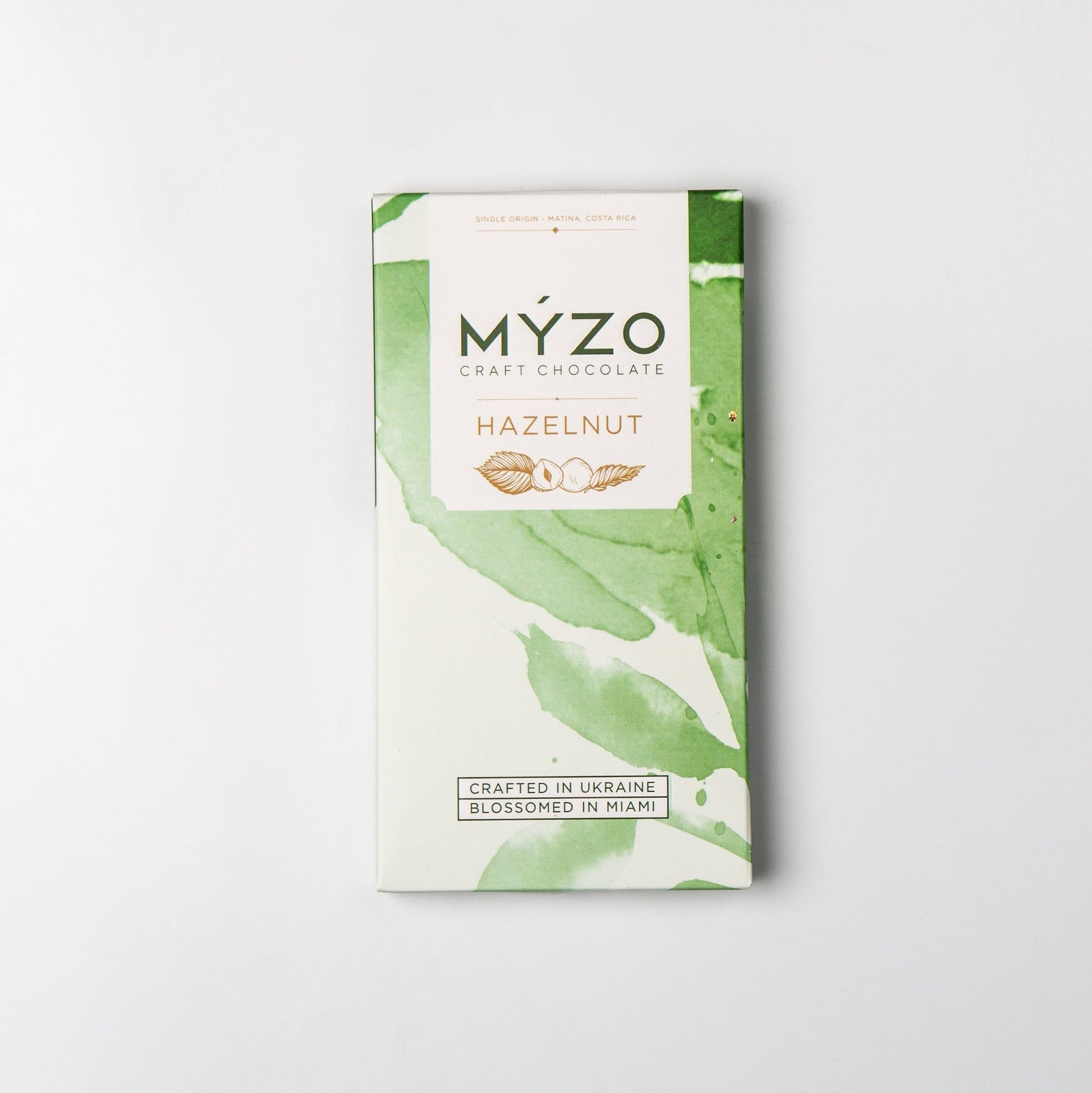 MYZO 70% Hazelnut Dark Chocolate bar in its single-origin craft chocolate wrapper