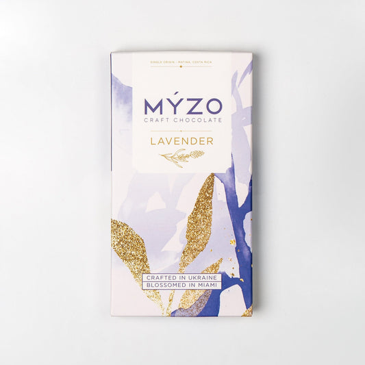 MYZO lavender dark chocolate bar with real lavender and 70% cacao