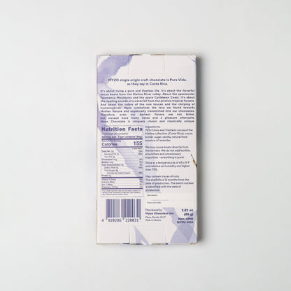 MYZO Lavender Dark Chocolate ingredients: cacao mass, cocoa butter, organic sugar, Madagascar vanilla, natural lavender essence