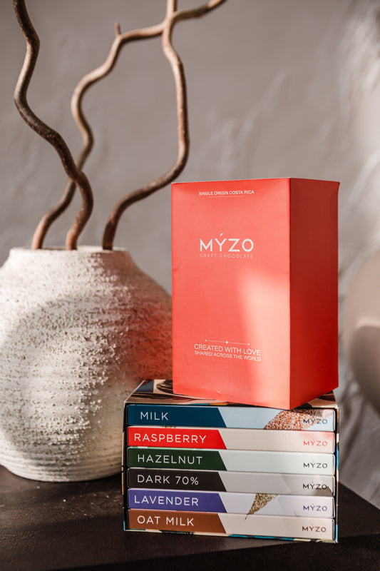MYZO Full Flavor Bundle — six single-origin bean-to-bar chocolate bars in a gift box