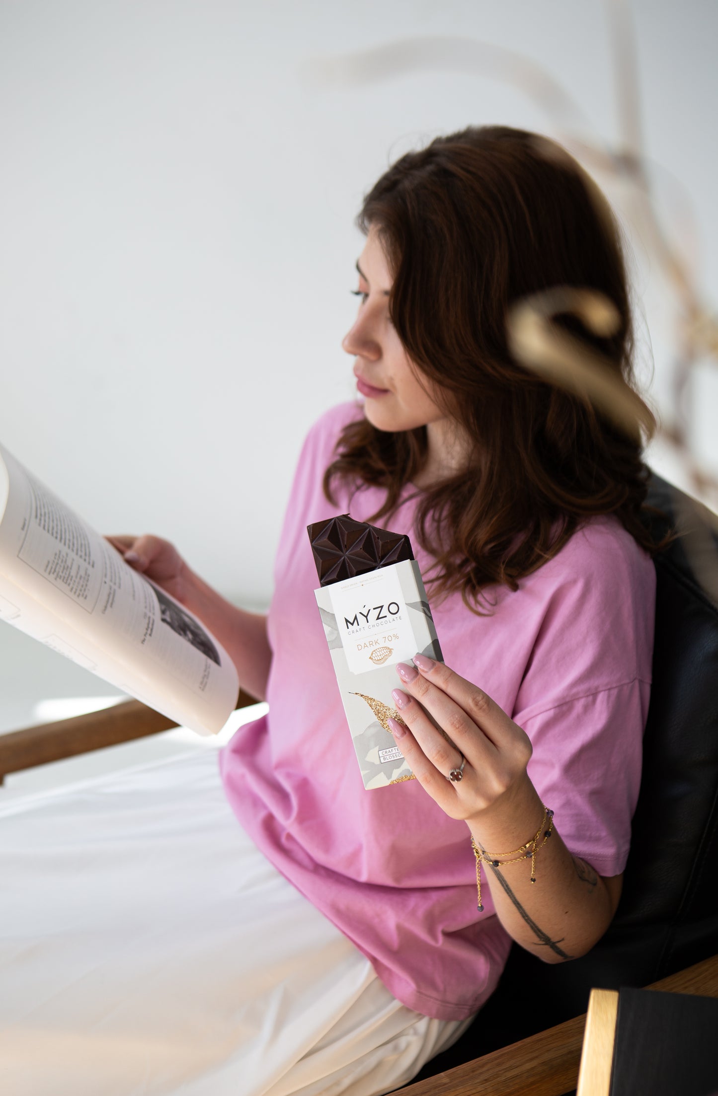Three MYZO chocolate bars — 48% Milk, 70% Dark, Raspberry Dark — single-origin Matina cacao