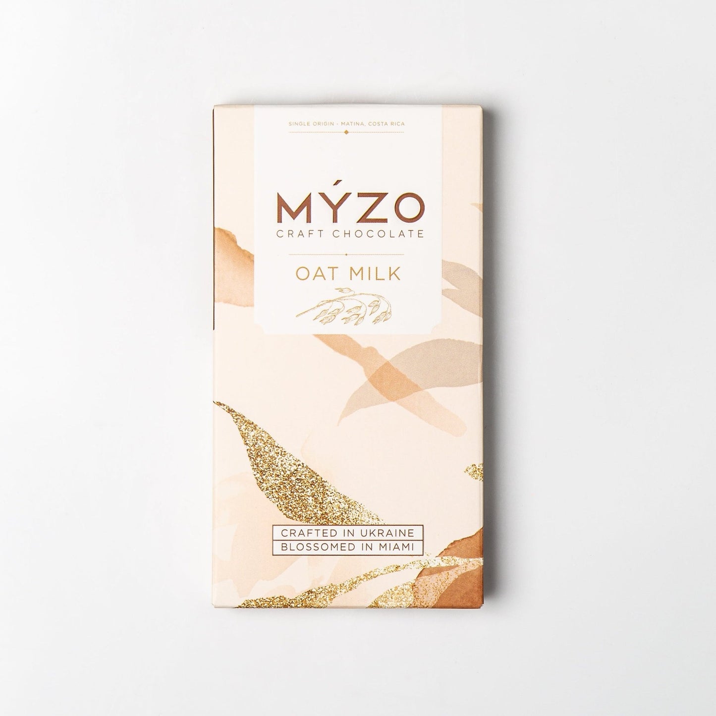 MYZO 48% Oat Milk Chocolate bar in its vegan single-origin craft chocolate wrapper